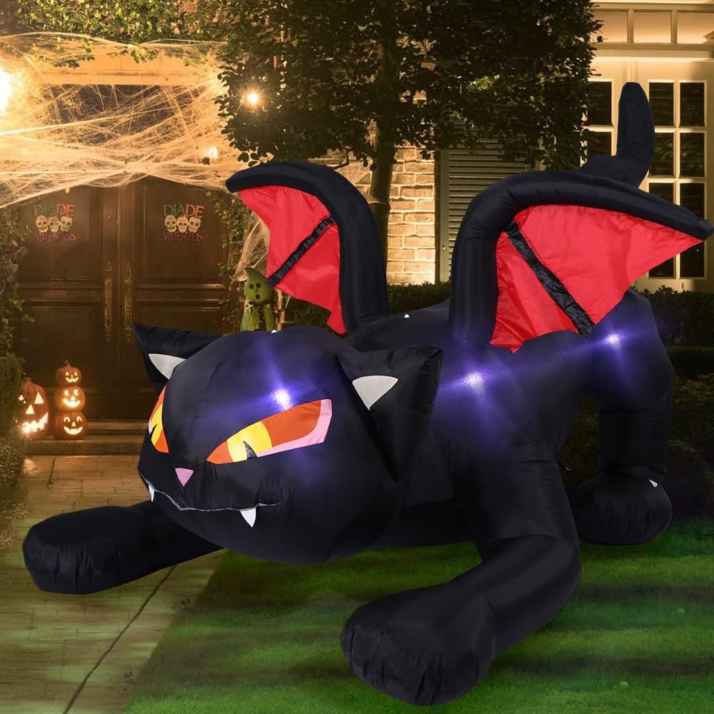 Halloween Decorations Inflatable Outdoor Lighted Black Cat with Wings