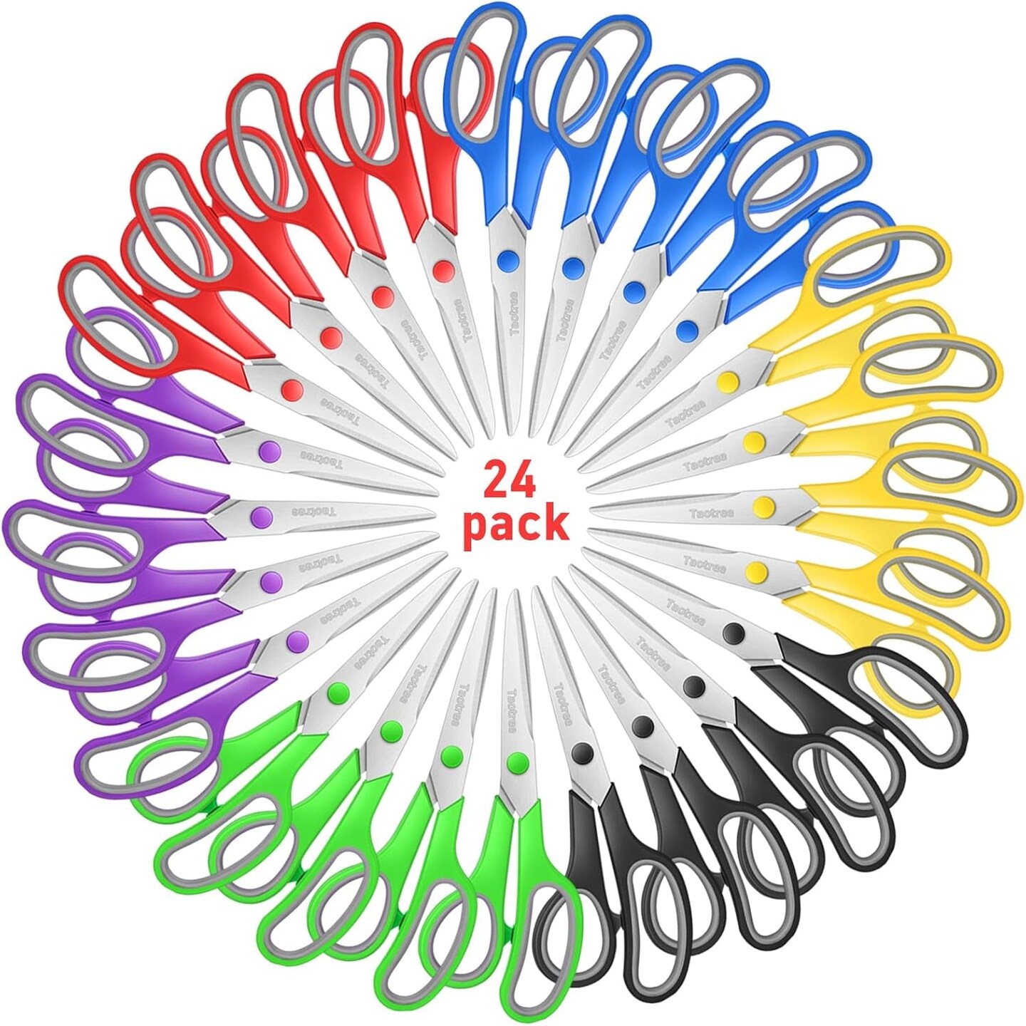 Scissors Bulk of 24-Pack,  8&#x22; Scissors All Purpose Comfort Grip Sharp Scissors for Office School Supplies, Classroom Student Teacher Scissor, Craft Home Sewing Fabric Scissor, Right/Left Handed