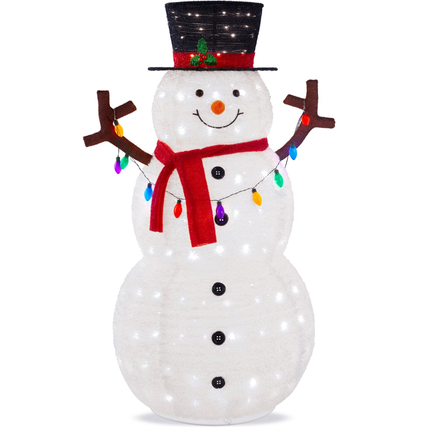 Best Choice Products 5ft Lighted Pop-Up Snowman, Outdoor Christmas Holiday Decoration w/ 200 LED Lights, Hat, Scarf