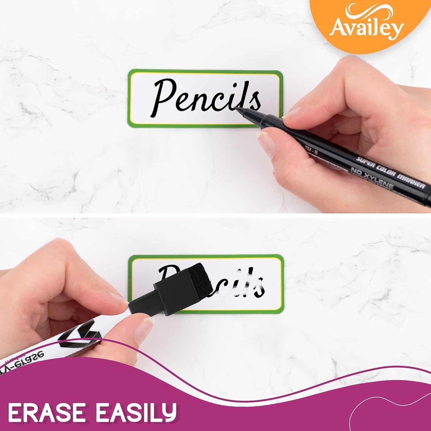 Availey 32 Pieces (4 X 1.8&#x22;) - Colored Border Magnetic Dry Erase Labels - Reusable Strips for Classroom Home Office Garage Refrigerator - Blank Writable Erasable Cards Name Tags Students Locker Shelf