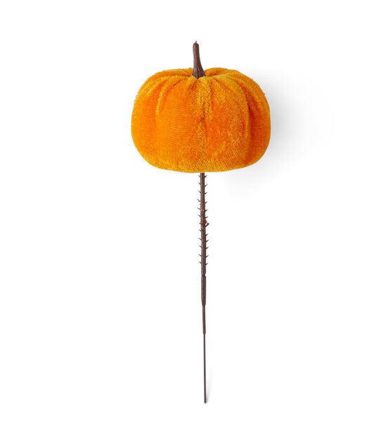 7&#x22; Orange Velvet Pumpkin Pick (3 PCS) &#x2013; Elegant Fall and Halloween Decor