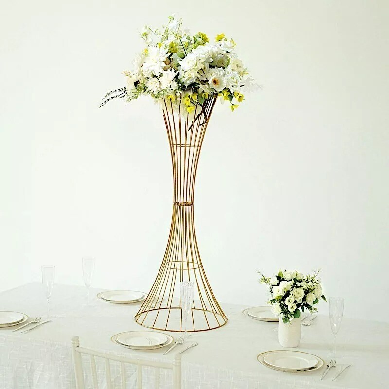 36&#x22; Gold Reversible Trumpet Metal Flower Stand Pedestal Centerpiece Party Events