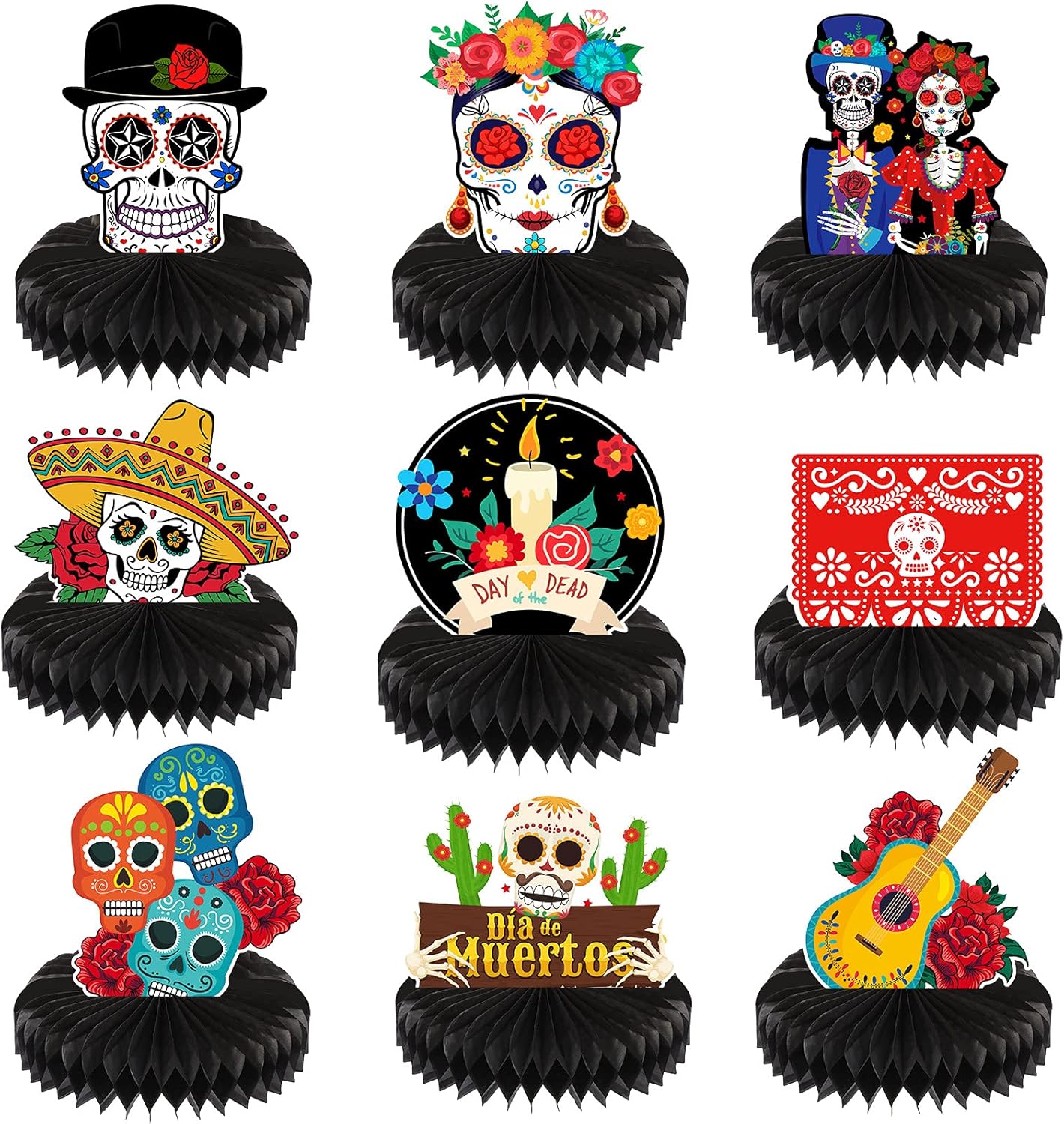 9 Pieces Day of the Dead Honeycomb Table Centerpieces Dia De Los ...