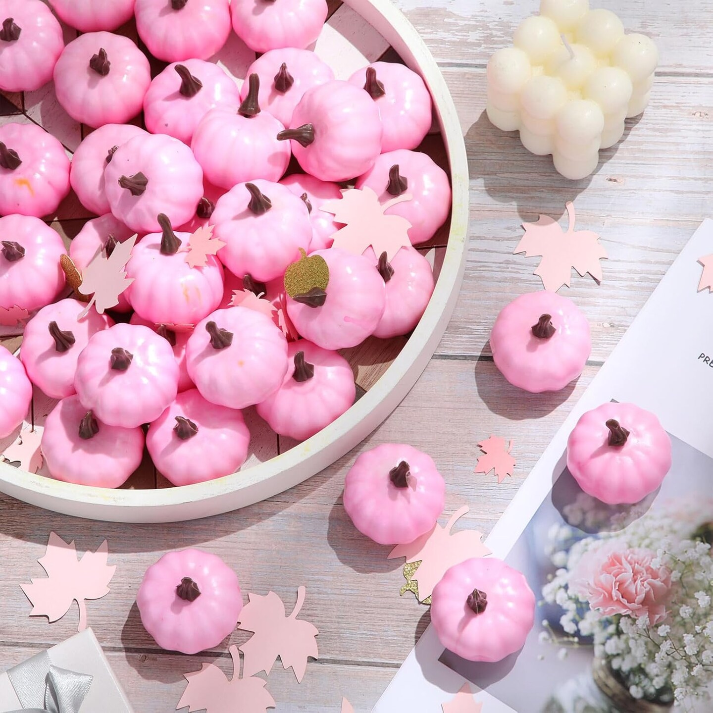 150 Pcs Artificial Pink Pumpkins Bulk Thanksgiving