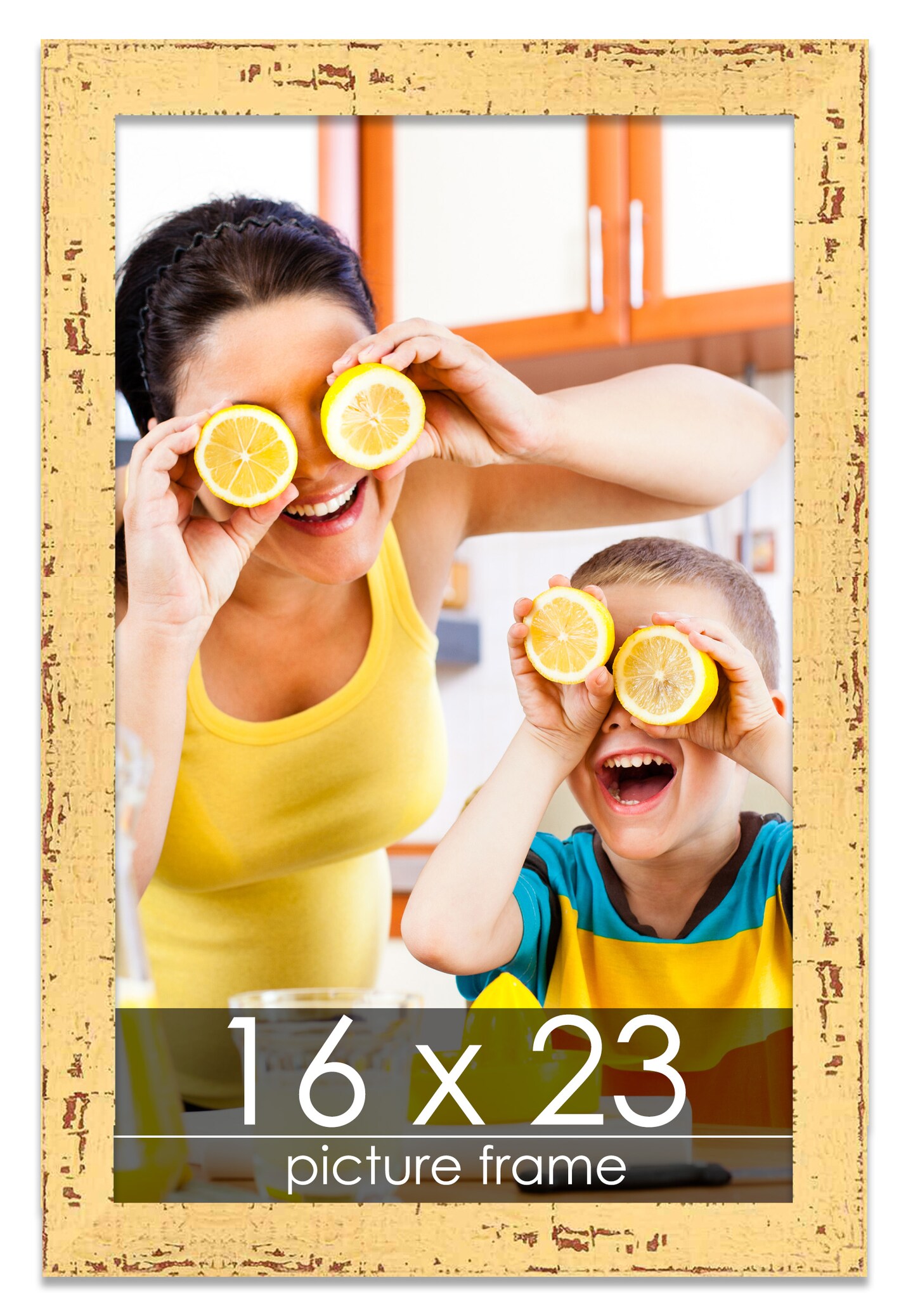 Shabby Chic Yellow Picture Frame - UV Acrylic, Foam Board Backing, Hanging Hardware