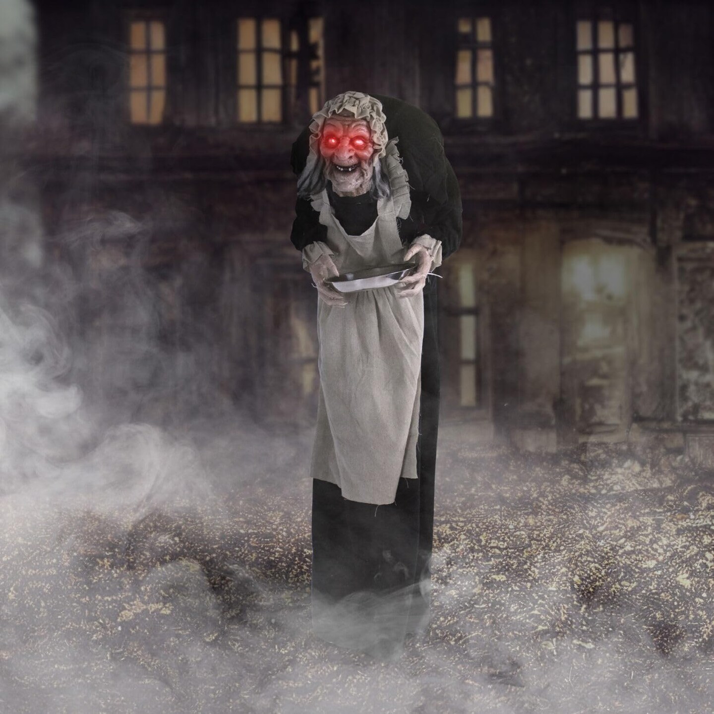 Life-Size Halloween Animatronic, Scary Talking Zombie Maid with Touch Activated Lights and Sounds, Battery Operated Indoor or Covered Outdoor Halloween Decorations for Home