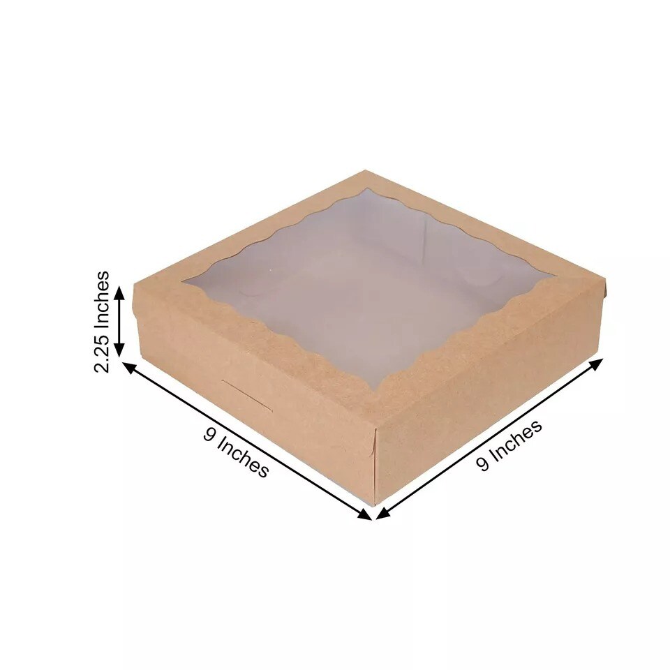 12 Brown 9&#x22; Dessert Bakery Cake Boxes with Window Wedding Party Events Supplies
