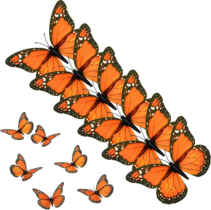 4.72&#x27;&#x27; Orange Premium Artificial Monarch Butterfly to Decorate for Craft, Home, Wall, Wedding, Party (12 Pcs)