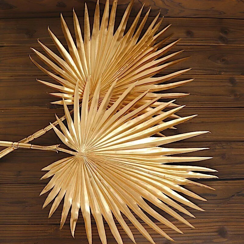 Gold 2 Metallic 35&#x22; Artificial Palm Leaves Tropical Plant Stems Party Events