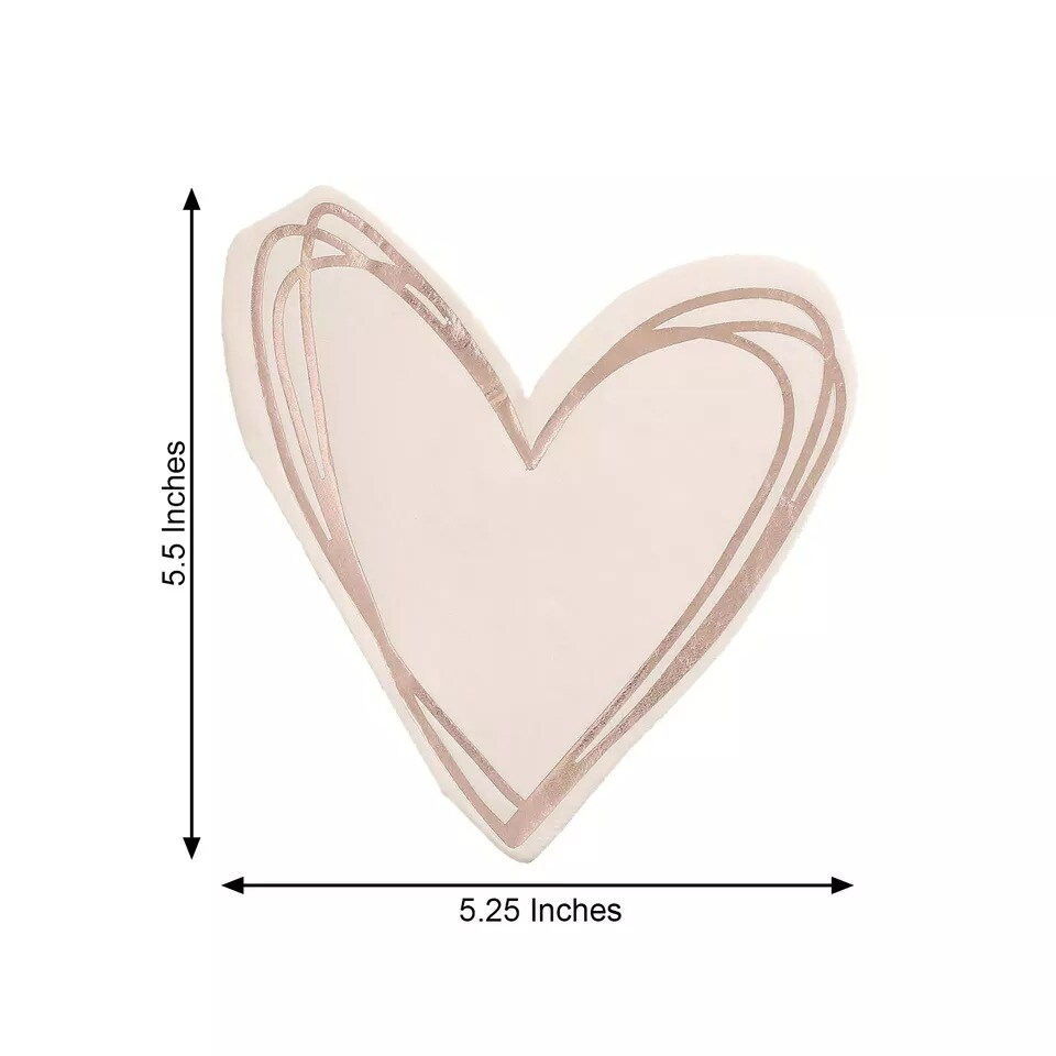 20 Rose Gold 11&#x22; x 9&#x22; Paper Beverage Cocktail Napkins Heart Design Party Events