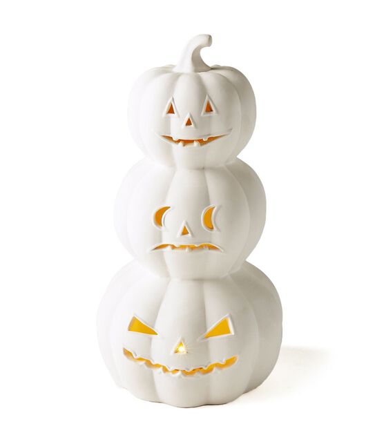 13&#x22; Ceramic Halloween Stacked Pumpkin with LED Lights