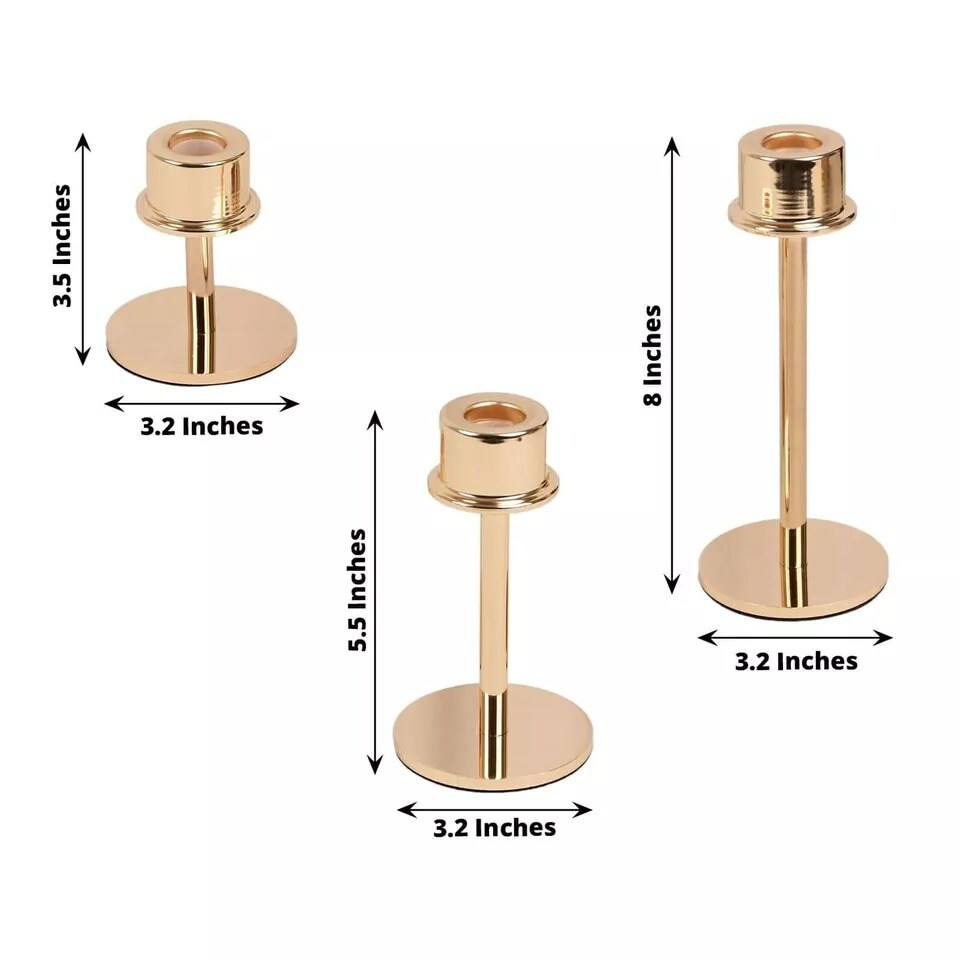 3 Gold Metal Taper Candlestick Holders Wedding Party Events Decorations Supplies