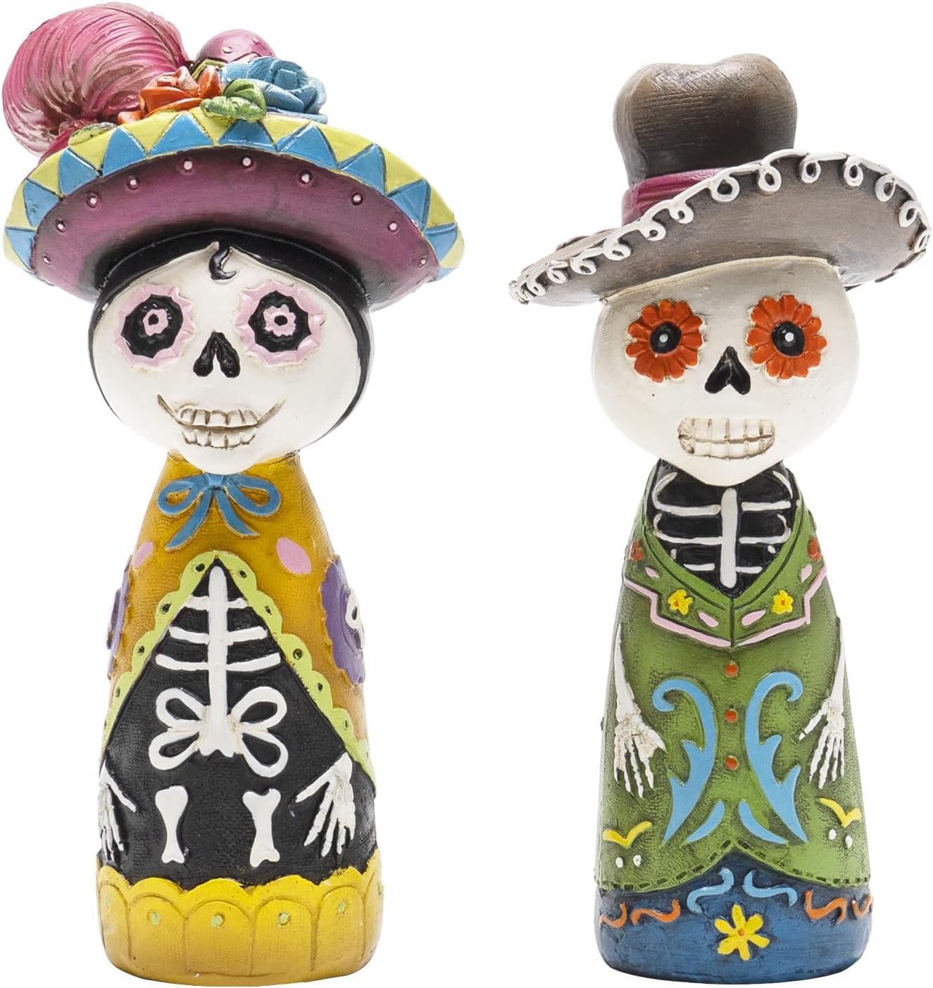 Altar Ofrenda Sugar Skulls Couple Decorations for Home Table, Catrinas Mexican Resin Statue Halloween Skeleton Gifts
