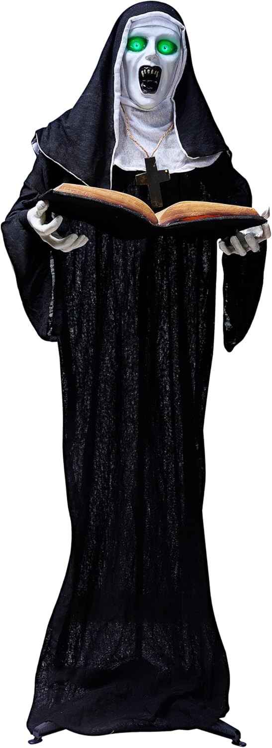 Nun with Sound &#x26; Light, Sound Activated Halloween Decorations Decor for Yard Lawn Outdoor Indoor Haunted House Prop