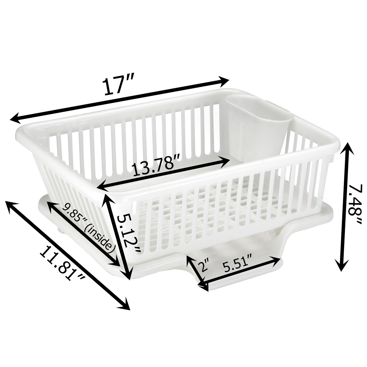Heavy Duty 2-Piece Plastic Dish Drying Rack Set in White - Includes Large Dish Drainer, Attached Drainboard, and Utensil Cup Holders for Home Kitchen Countertop Organization