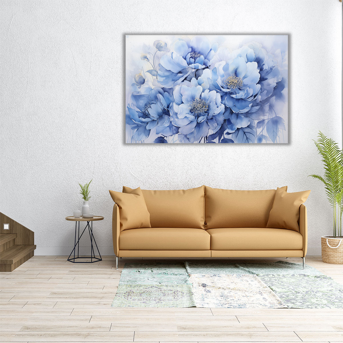 Blue Floral Canvas Wall Art Print – Indigo Petal Whispers Framed Flower Art for Living Room and Bedroom Décor product 4