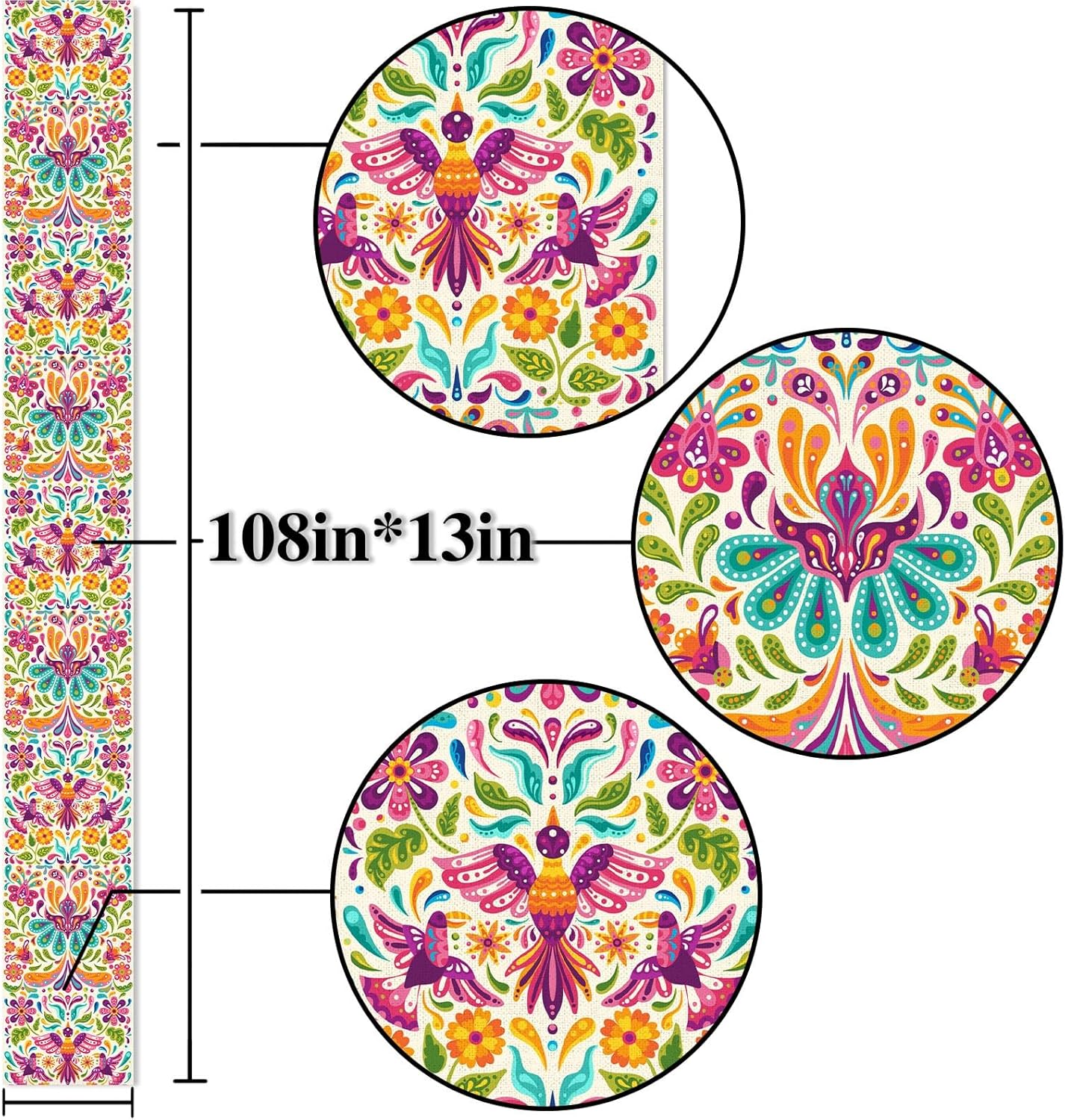 Dia De Los Muertos Table Runner 108Inches Long Day of The Dead Decorations Mexican Fiesta Party Supply Island Altar Ofrenda Decor