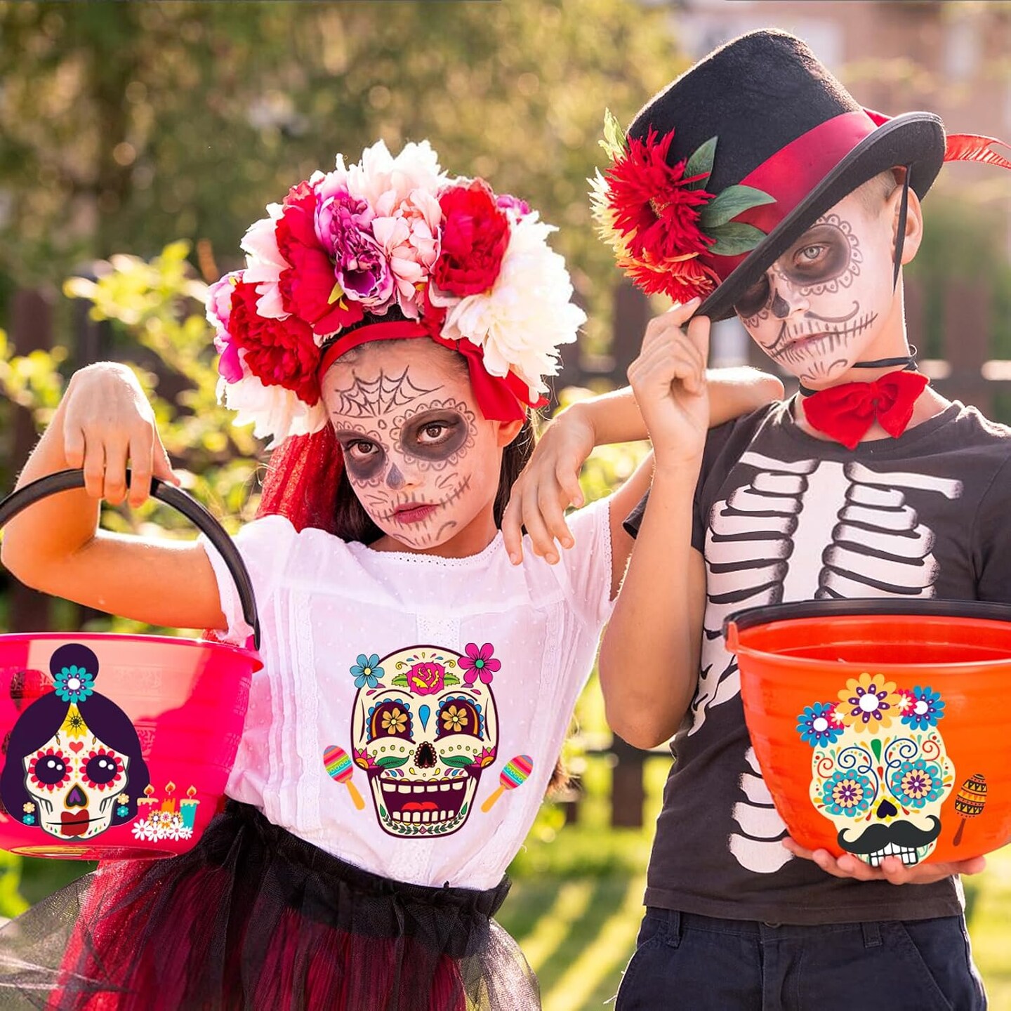Day of The Dead DIY Stickers, 24 Sheets Halloween Sugar Skull Crafts Gift Dia De Los Muertos Party Games Supplies Make Your Own Skull Stickers for Kids