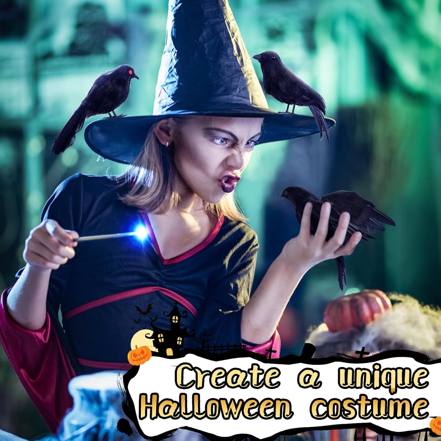 3 Pack Raven Decor - Halloween Decor Fake Crows Black Birds Ornaments, Realistic Looking Handmade Feathered for Halloween Props Indoor Outdoors Party Decoration