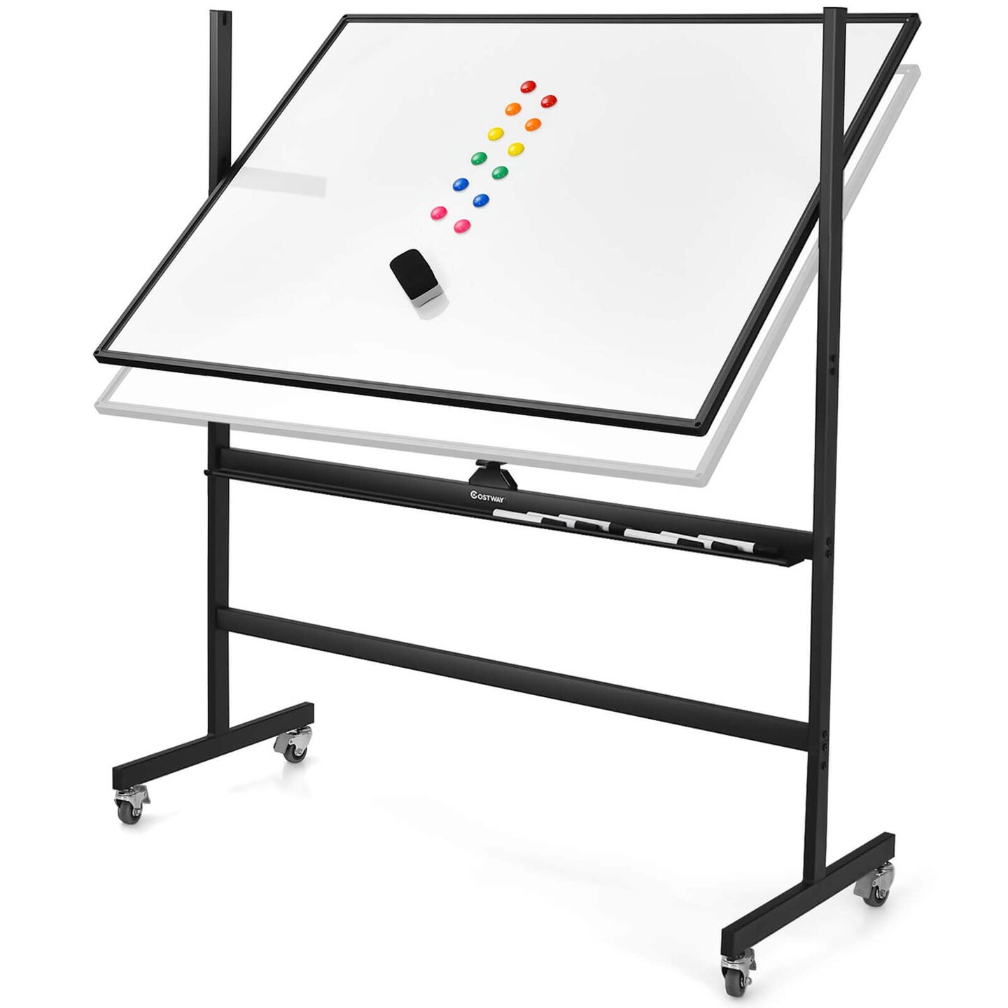 Costway 48&#x27;&#x27;x36&#x27;&#x27; Mobile Magnetic Double-Sided Reversible Whiteboard Height Adjust