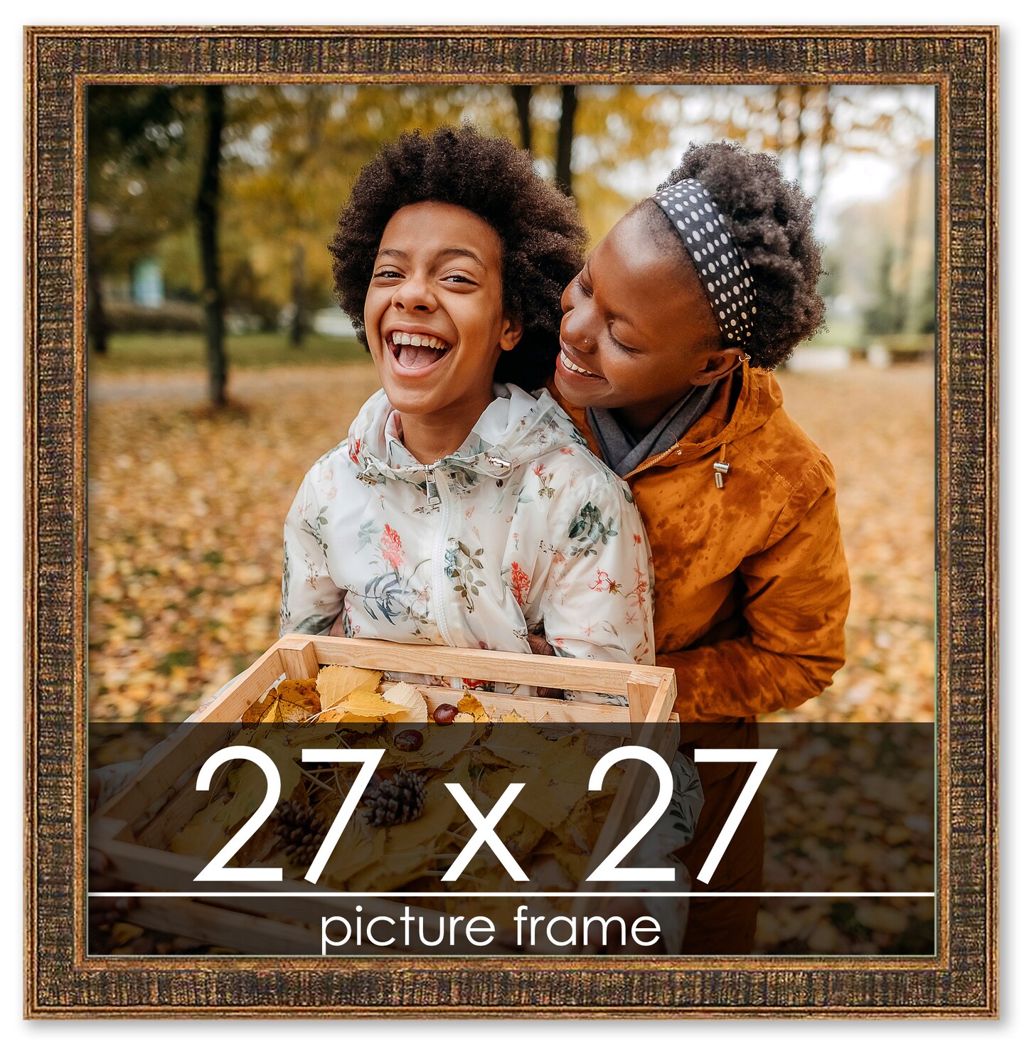 Square Textured Gold Picture Frame - UV Acrylic, Foam Board Backing, Hanging Hardware