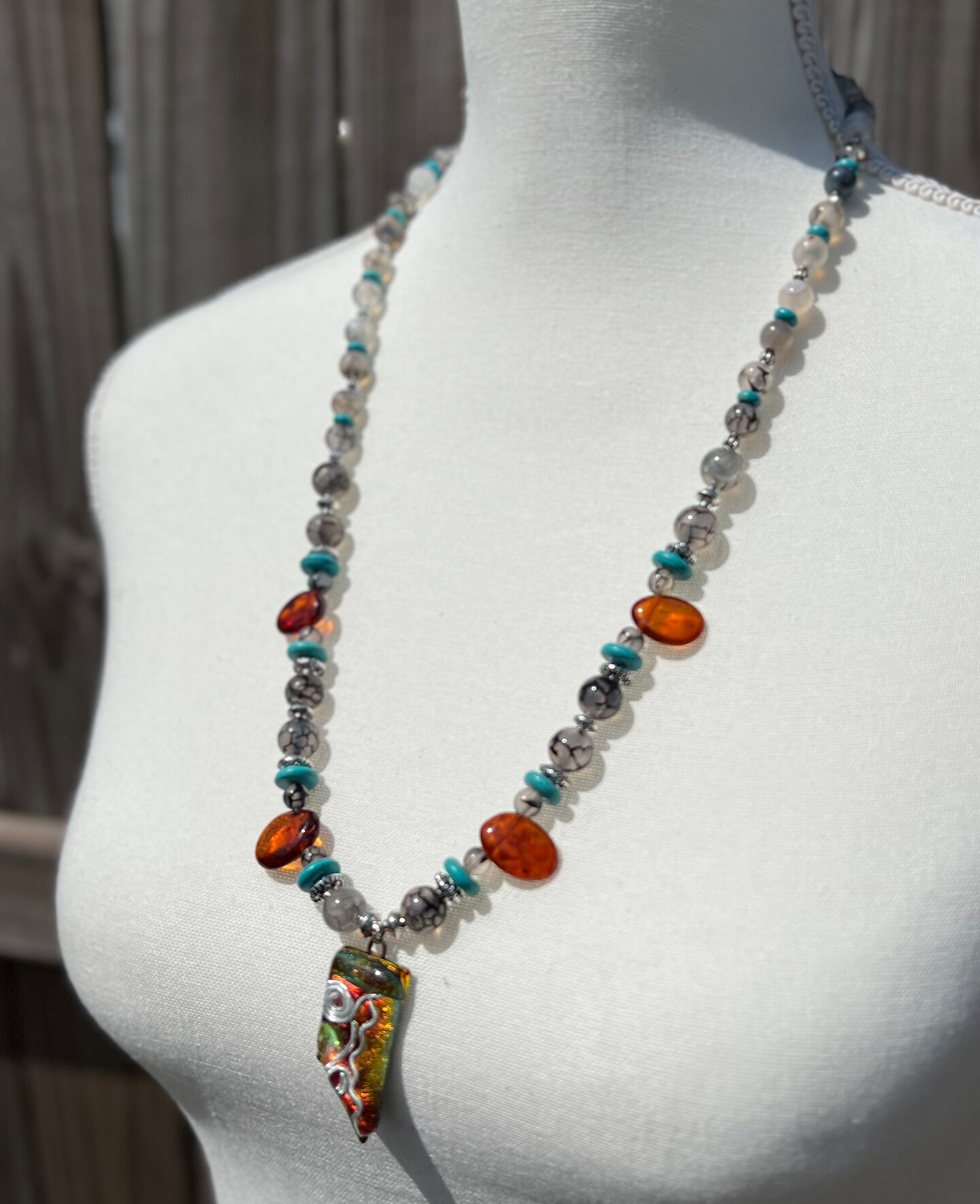 Amber Beads and outlets Turquoise Sterling Silver Toggle Clasp Necklace