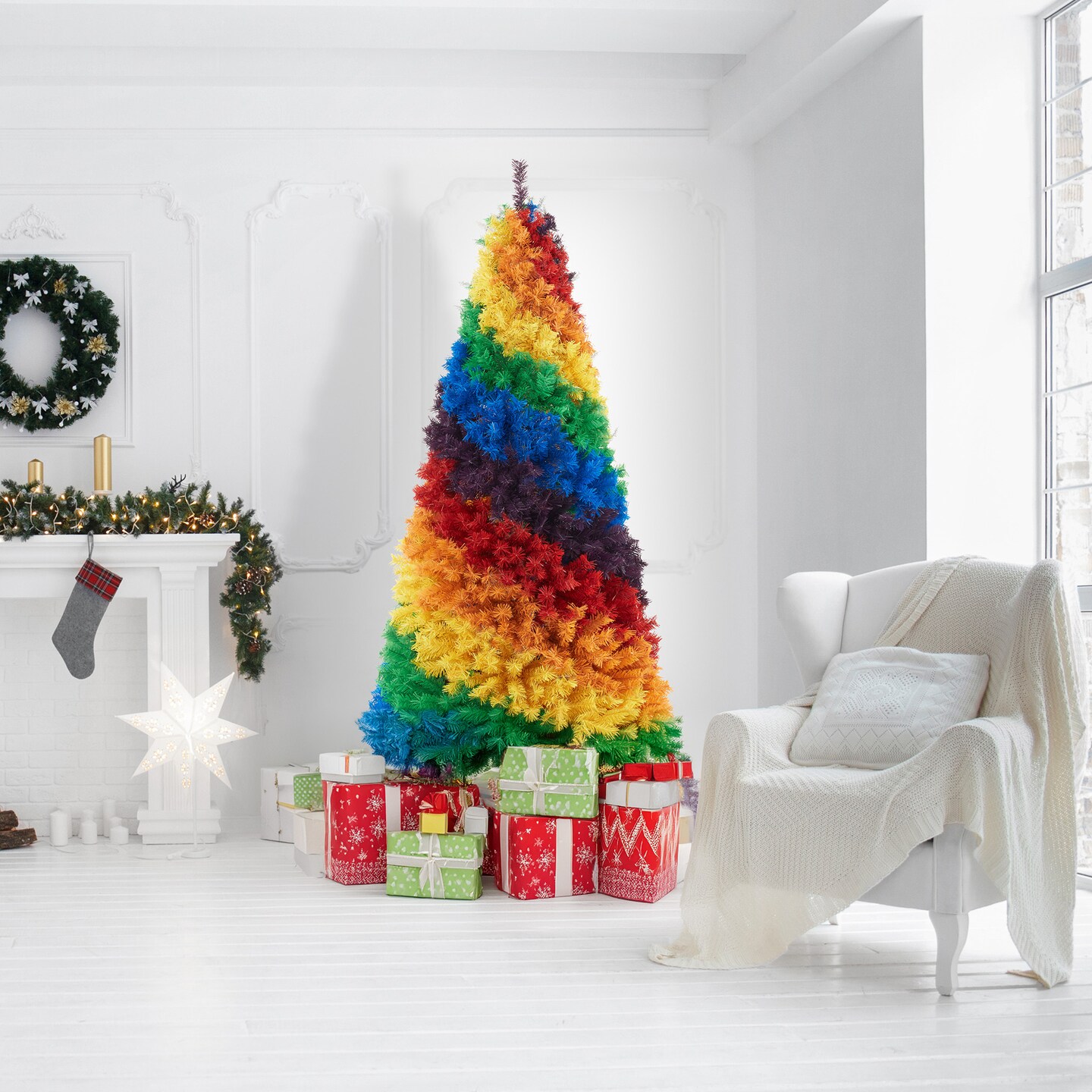 Casafield 7FT Artificial Colorful Rainbow Fir Holiday Christmas Tree&#xA0;with Sturdy Metal Stand