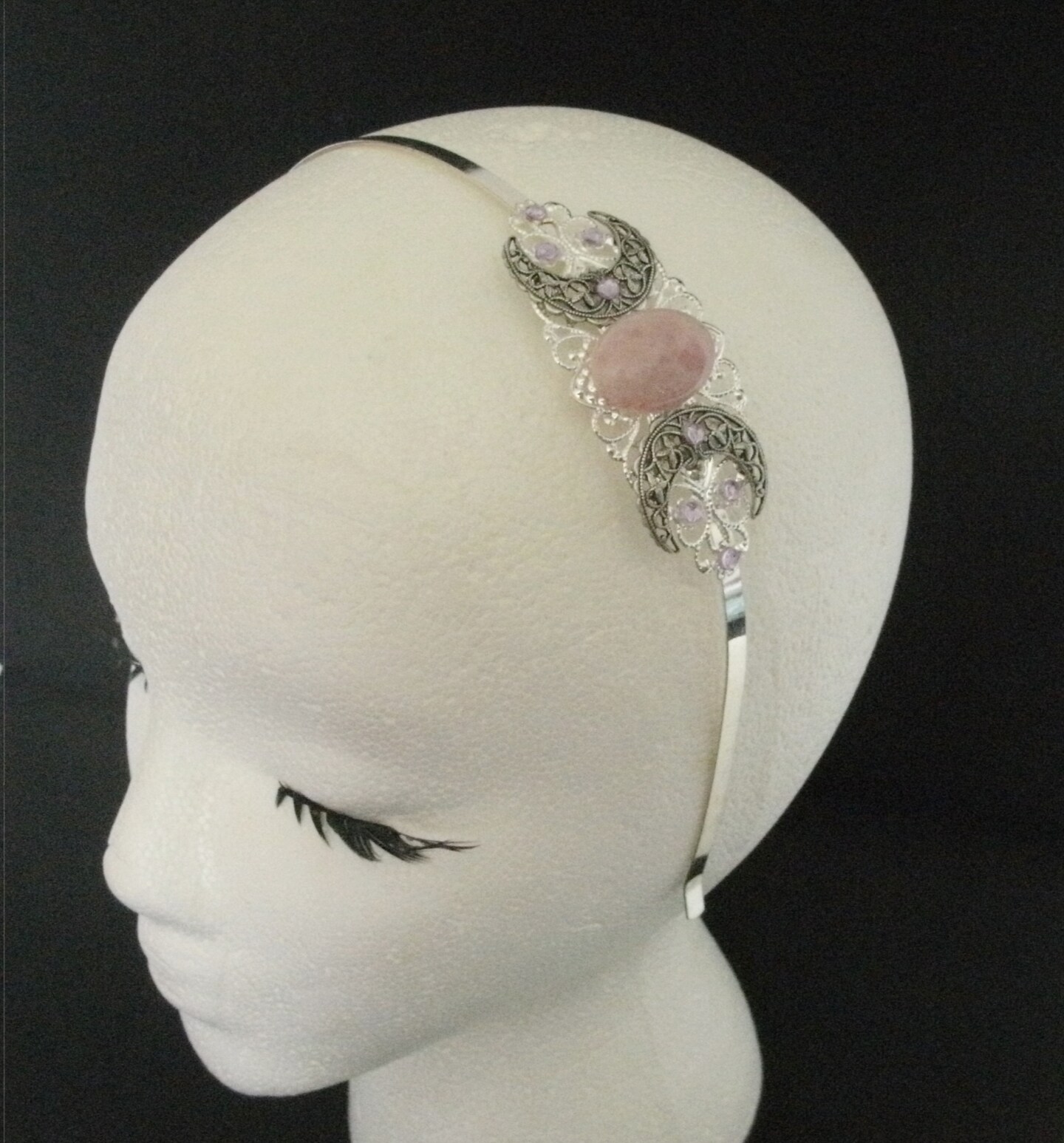 Handcrafted Pink & Blue Crystal Moon Headband MOSTORY Handmade Raw Crystal Headband Moon Crown Blue  main image 3