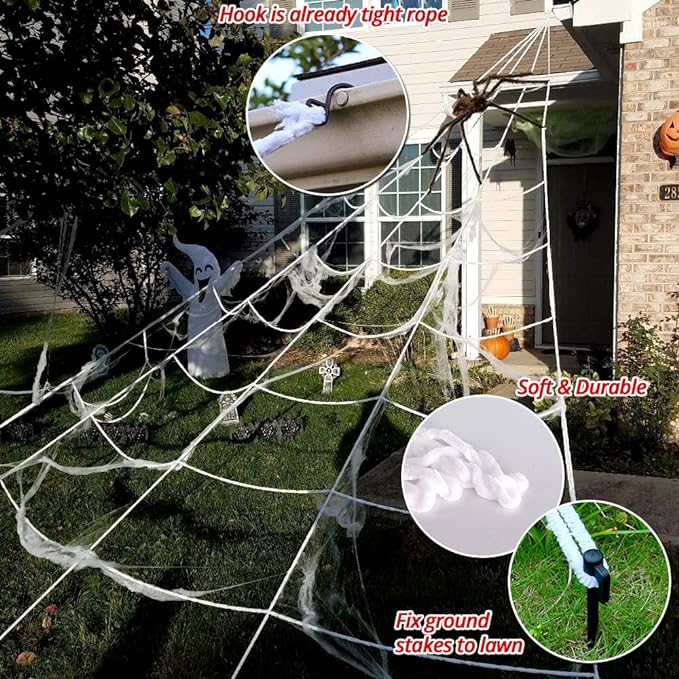 Decorations Fake Spider with Triangular Huge Spider Web for Indoor Outdoor Halloween Decorations Yard Home Costumes Parties Haunted House D&#xE9;cor