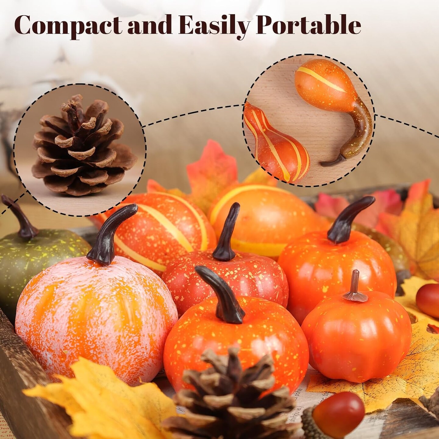 8PCS Fake Foam Pumpkins 12PCS Pinecones and Acorns