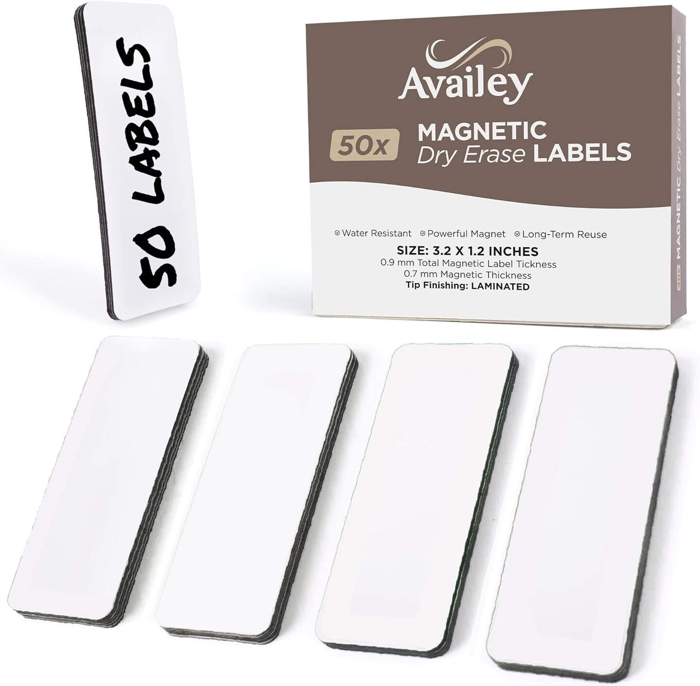 Availey 50 Pieces (3.2 X 1.2") - White Magnetic Dry Erase Labels - Reusable Strips for Classroom Home Office Garage Refrigerator Blank Writable Erasable Cards Name Tags Students Locker Shelf