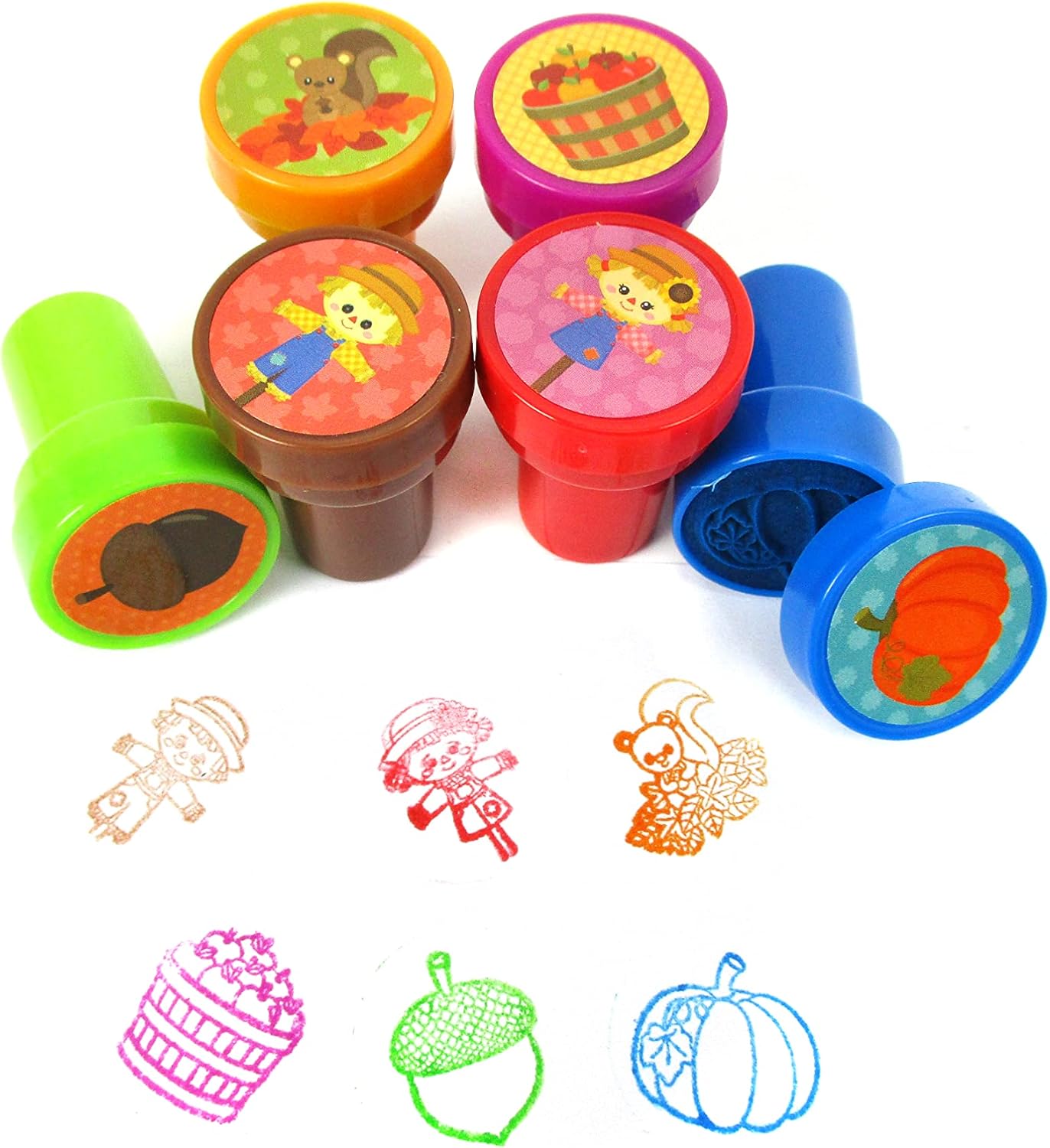 Tiny Mills 24 Pcs Fall Stampers for Kids Assorted Stamps for Kids Self Ink Stamps (12 Different Designs) Fall Party, Thanksgiving Halloween Party Favors, Goody Bag Filler Treats, Classroom Rewards
