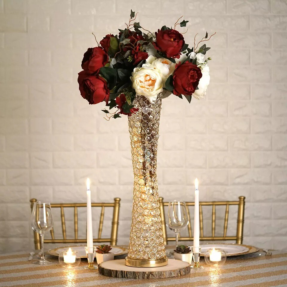 24&#x22; tall Wedding Beaded Vase Centerpiece with Faux Crystals Party Decorations