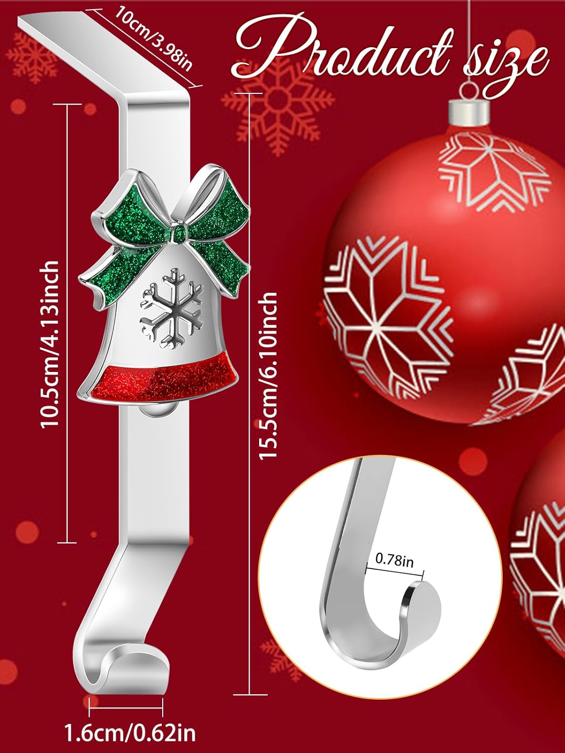 6Pcs Christmas Stocking Holders, Christmas Pattern Design Stocking Hangers Silver Non-Slip Stocking Holders for Mantle Xmas Stocking Hangers for Fireplace Shelf Table Mantel