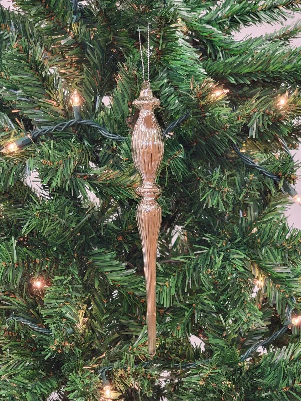 Gold Elongated Finial Glass Christmas Ornament