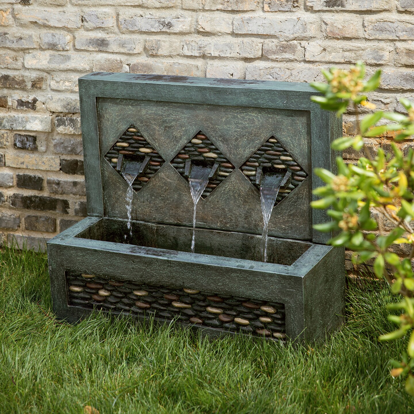 30&#x22;L Oversized Faux Concrete and Pebbles Polyresin Outdoor Fountain with Pump and LED Light (KD)