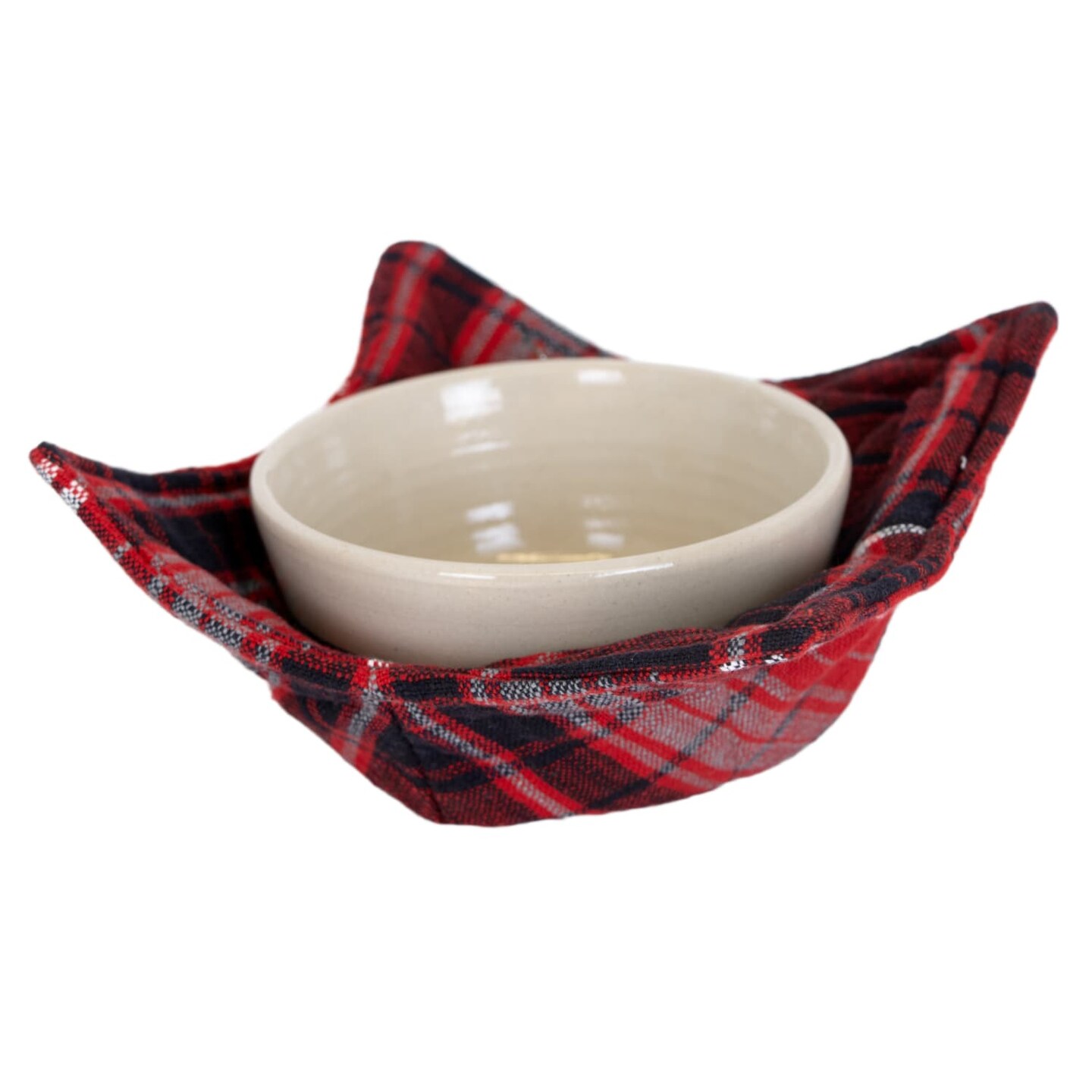 TAG Microwavable Plaid Bowl Cozy Surrounds Bowl to Protect Hands and Surfaces from Hot and Cold Foods, Microwave Safe Trivet, Red