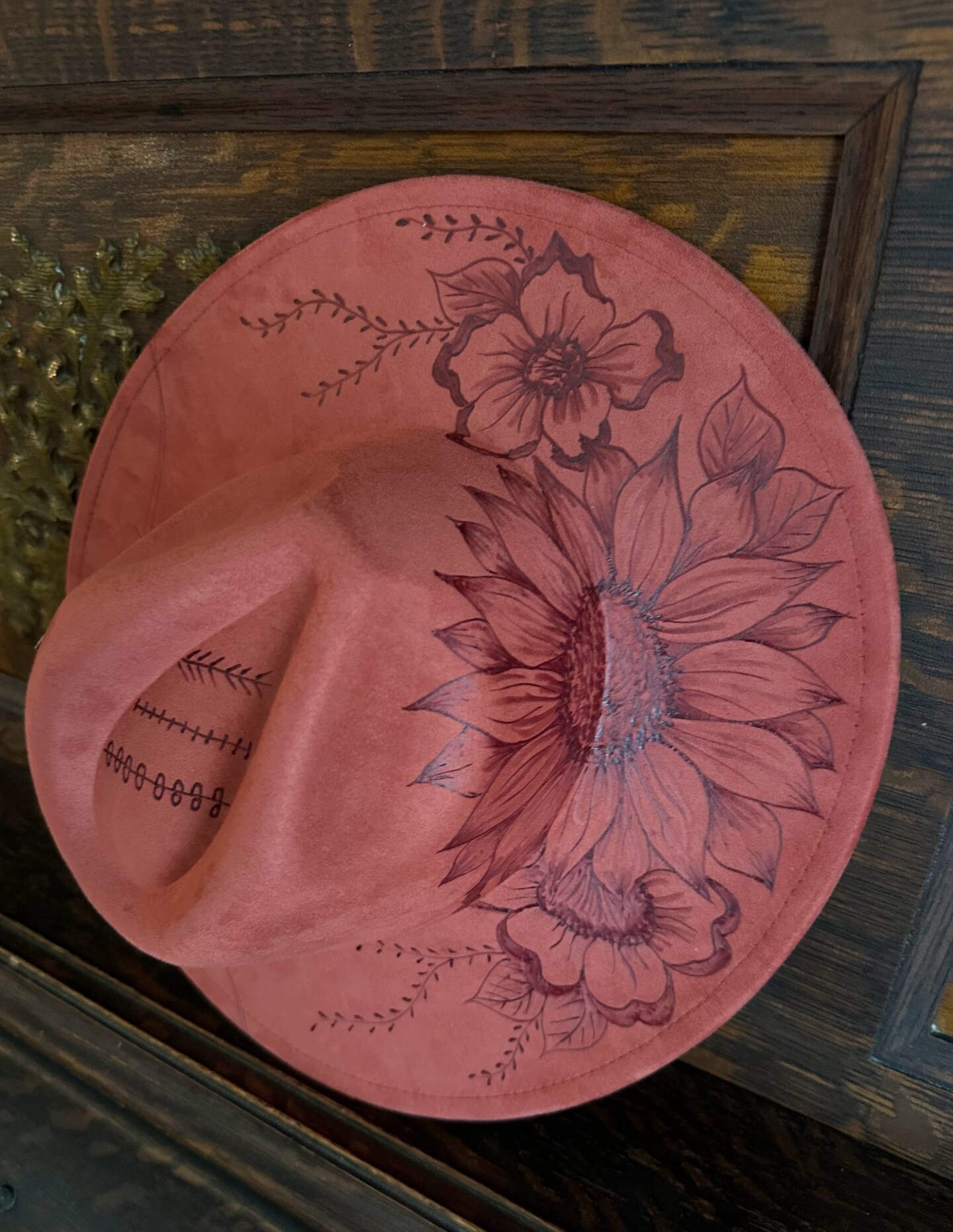 Rust Floral Suede Burned Hat | MakerPlace by Michaels