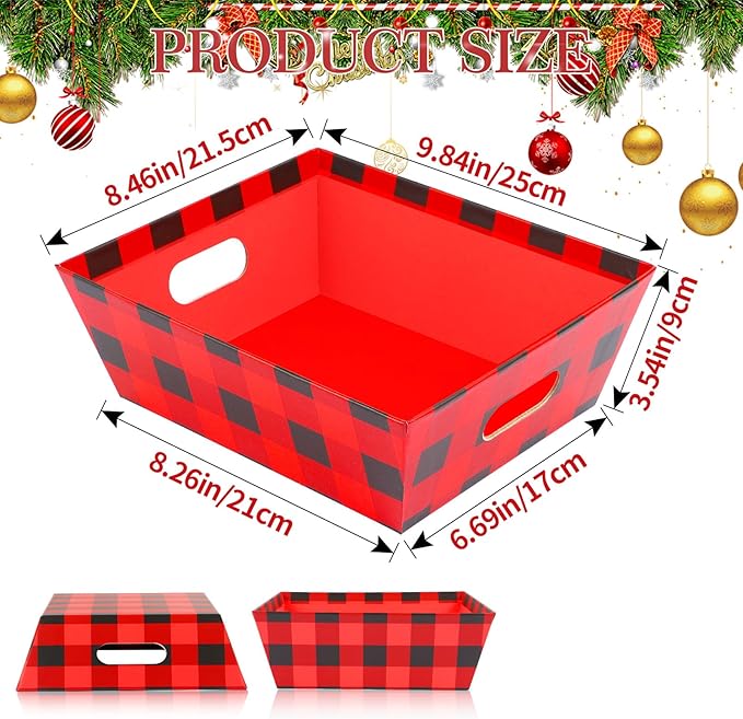 Basket Gift Set 8x10'' Gifts Baskets for Gifts Empty to Fill with Basket Empty, Basket Bags, Red Pull Bows for Christmas Holiday (Red and Black Plaid)