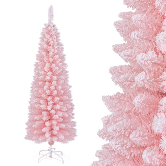 Snow Flocked Artificial Pink Xmas Tree with Branch Tips