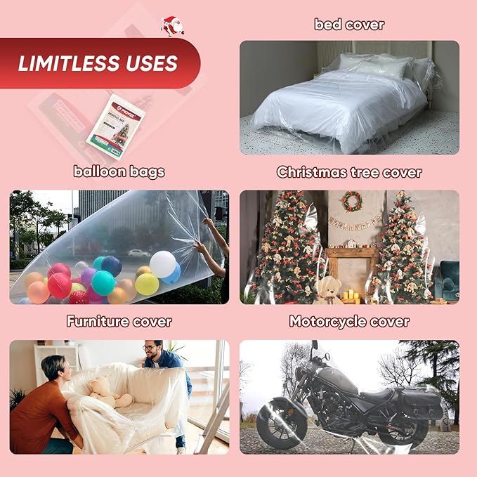 All Purpose Use Jumbo Christmas Tree Removal Bag Extra Large 6ft width by 9 Feet Tall Christmas Tree Storage Bag Clear Waterproof Christmas Tree Bag for Upright Storage