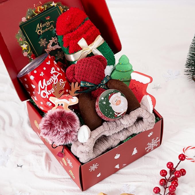 Christmas Gifts Basket for Women Men,Merry Christmas Gifts,Thank You Gifts Relaxing Bath Gifts Scented Candles Insulated Tumbler Gifts Set for Wife Best Friends Sister Mom