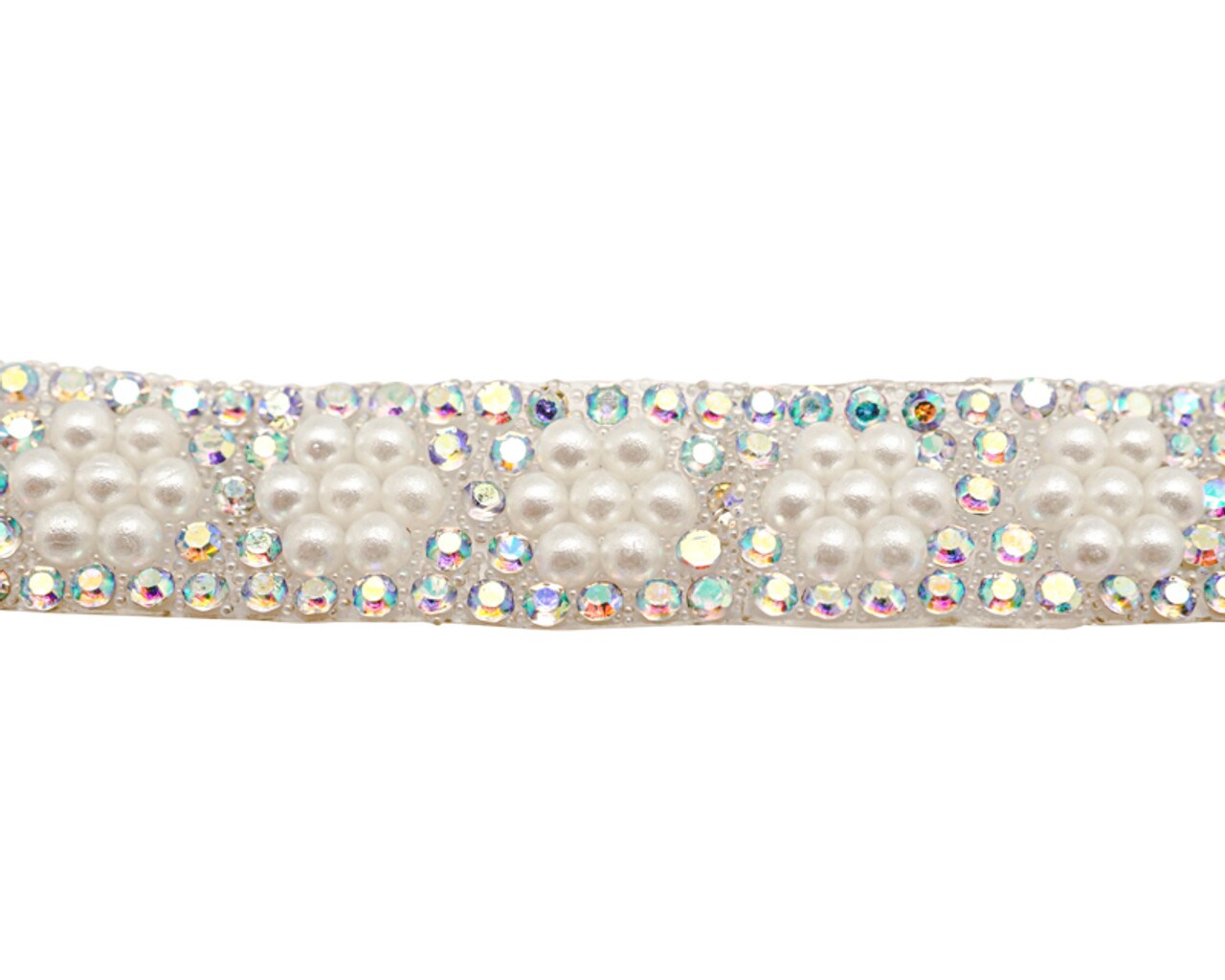 1/2" x 5 Yards AB SilverCrystal Faux Pearl Iron On Rhinestone Trim Pack of 1