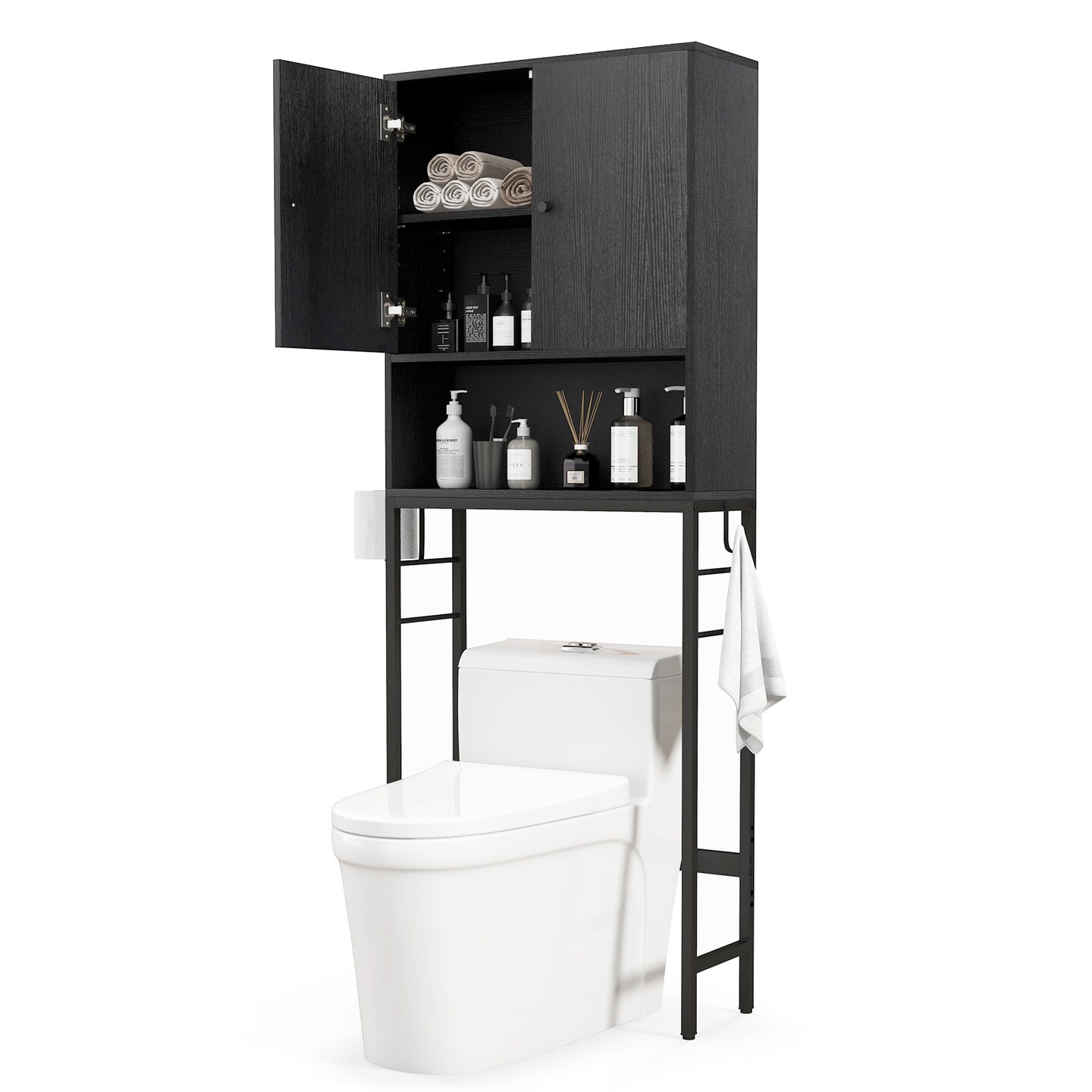 Over The Toilet Storage Cabinet with 2 Doors and Adjustable Shelf
