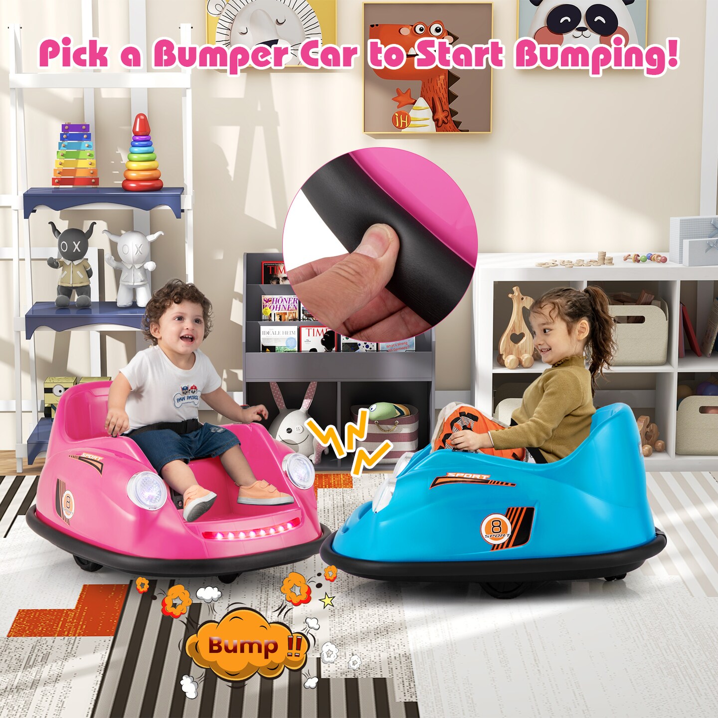 12V Kids Electric Bumper Car with Remote, Dual Motors, 360° Spin, Lights & Music