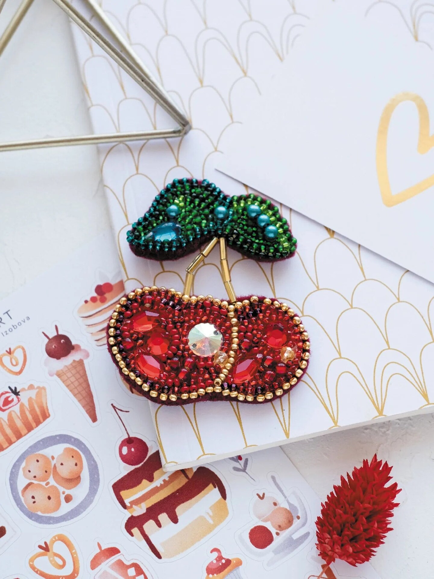 Bead Embroidery Decoration Cherries