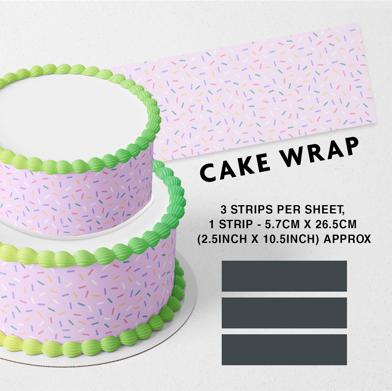 Pink Cake Sprinkles Edible Icing Printed Cake Wrap Strips Topper Ribbon ...