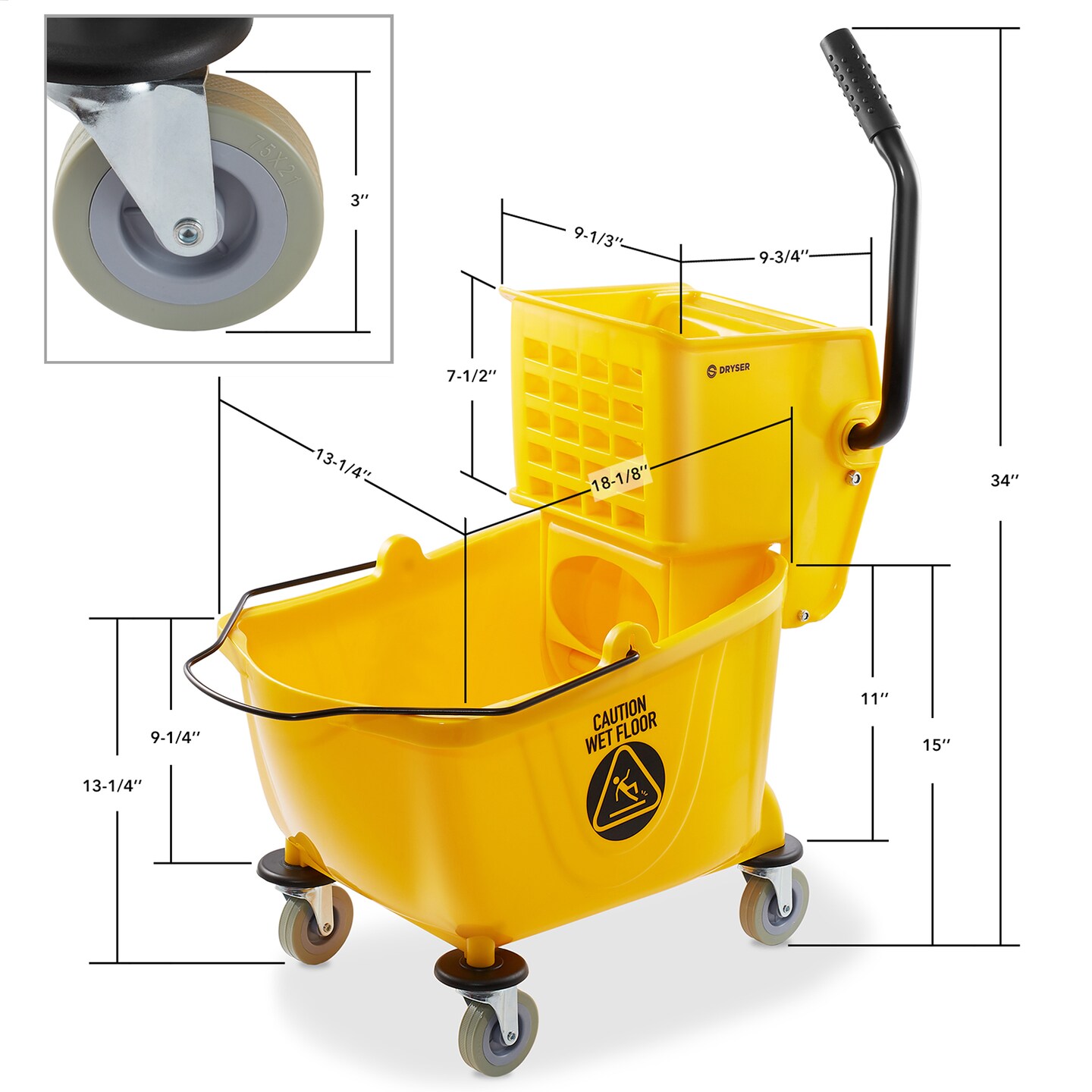 Dryser Commercial Mop Bucket with Side Press Wringer, 26 Quart