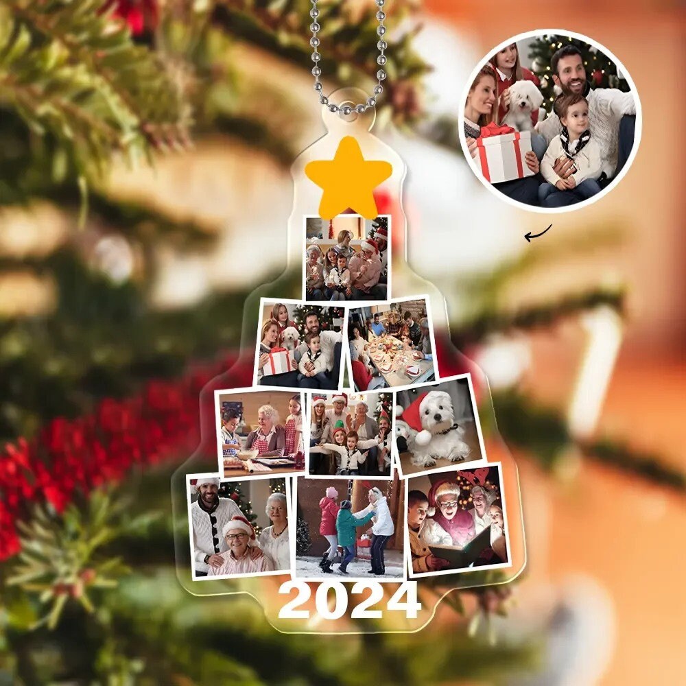 Personalised Star Photo Projection Ornament With Picture Inside,Custom Photo Ornament For Christmas Tree,Customized Pentagram Projection Hanging Pendant For Xmas Party Gifts