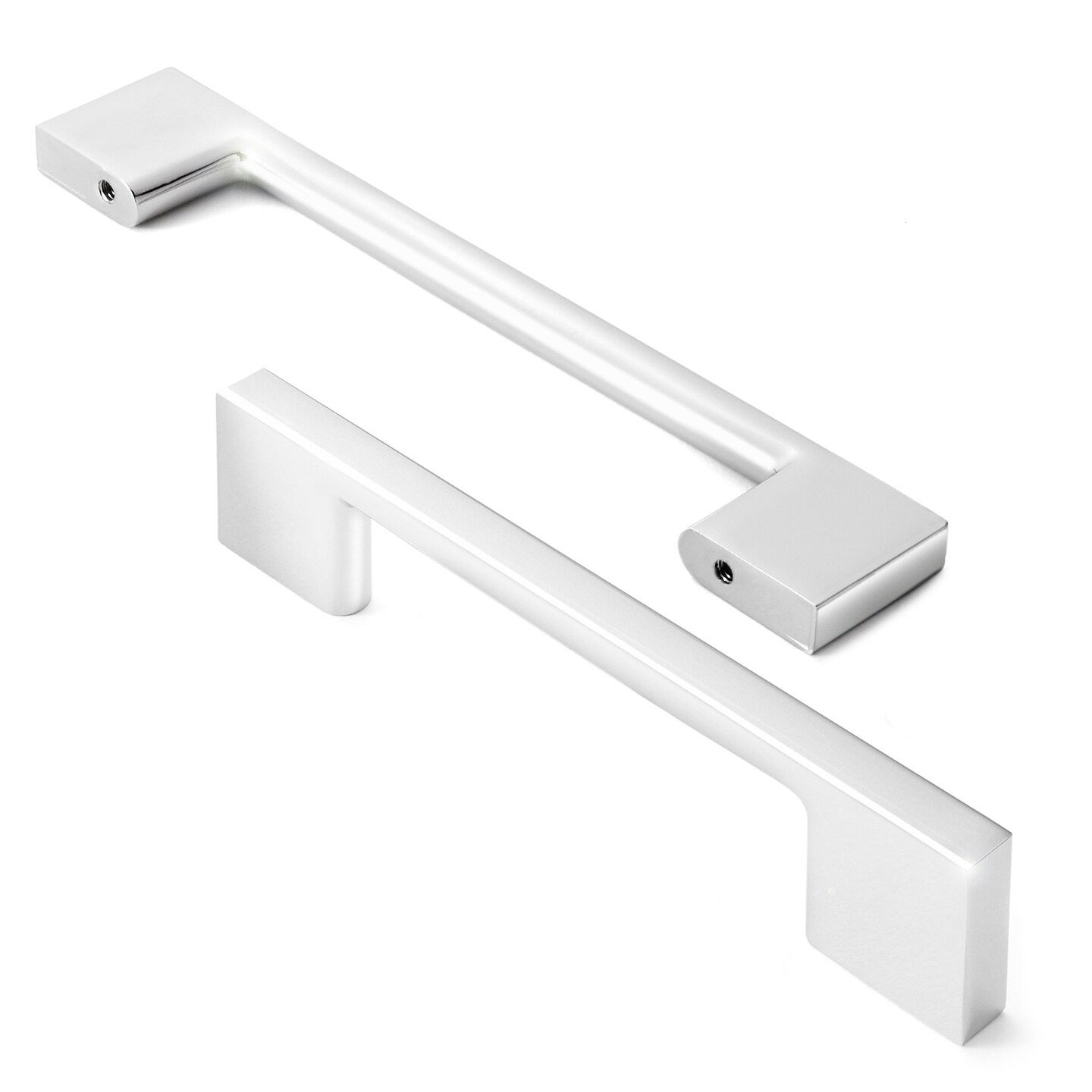 Cauldham Solid Kitchen Cabinet Pulls Handles (3-5/8&#x22; Hole Centers) - Modern Thin Profile Drawer/Door Hardware - Style M255 - Polished Chrome